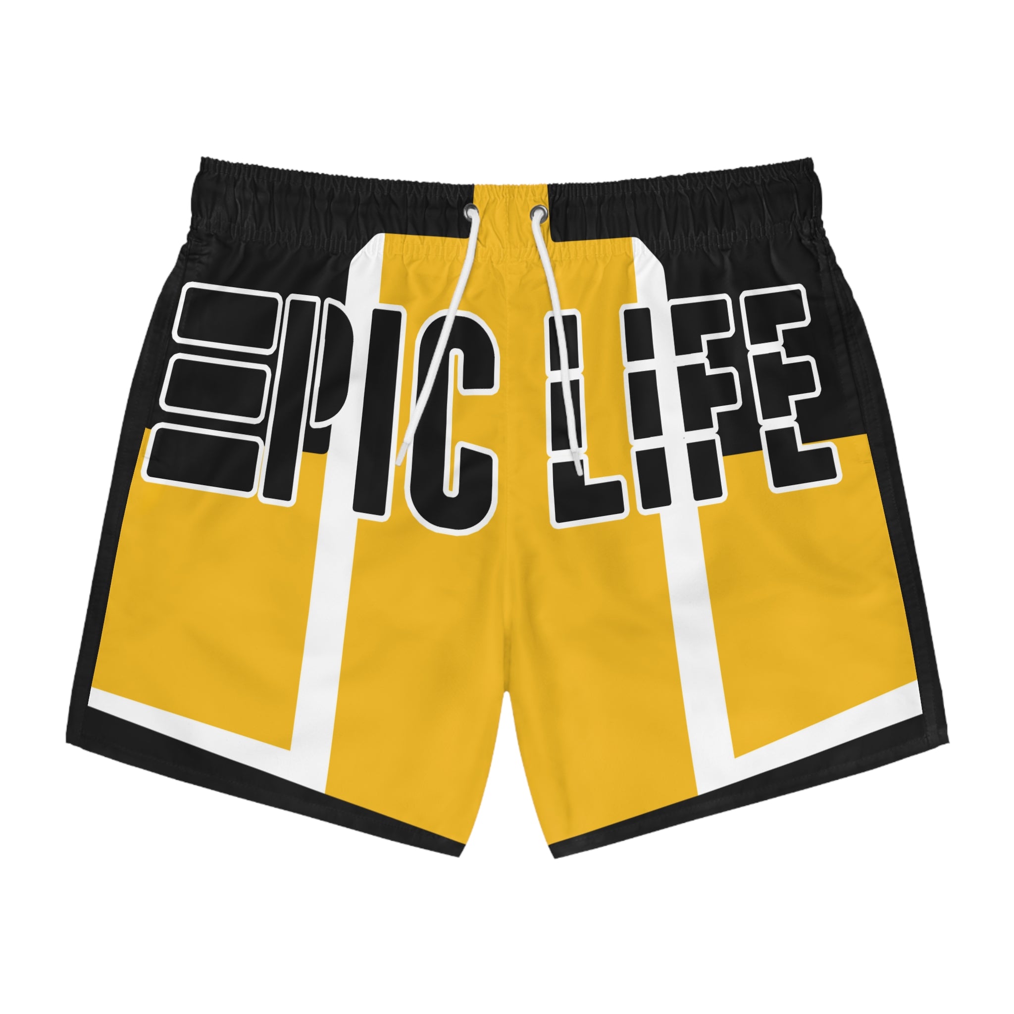 Epic Life Swim Trunks — Bold Yellow AOP Beach Shorts