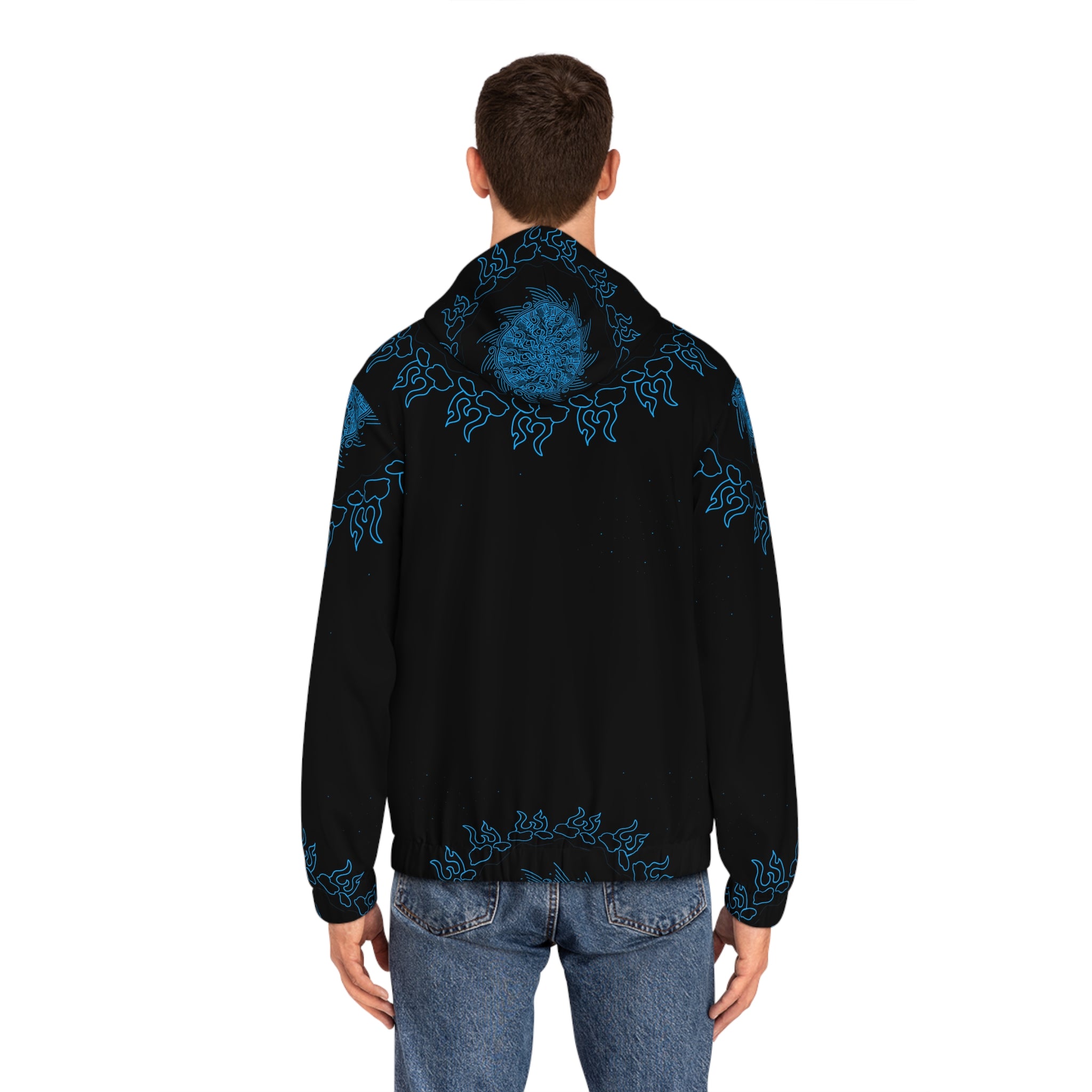 Blue Mandala Zip Hoodie — Men's All-Over Print Spiritual Graphic Jacket