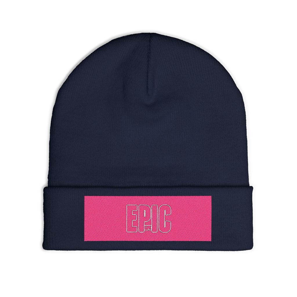 Embroidered 'EPIC' Knit Beanie - Pink Patch Winter Hat