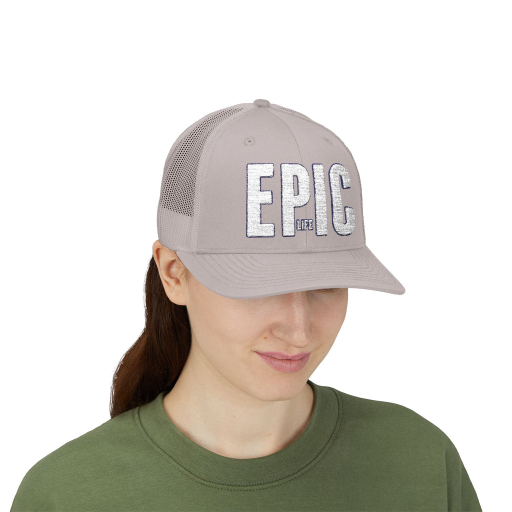 EPIC Snapback Trucker Cap — Distressed Bold Logo Mesh Hat