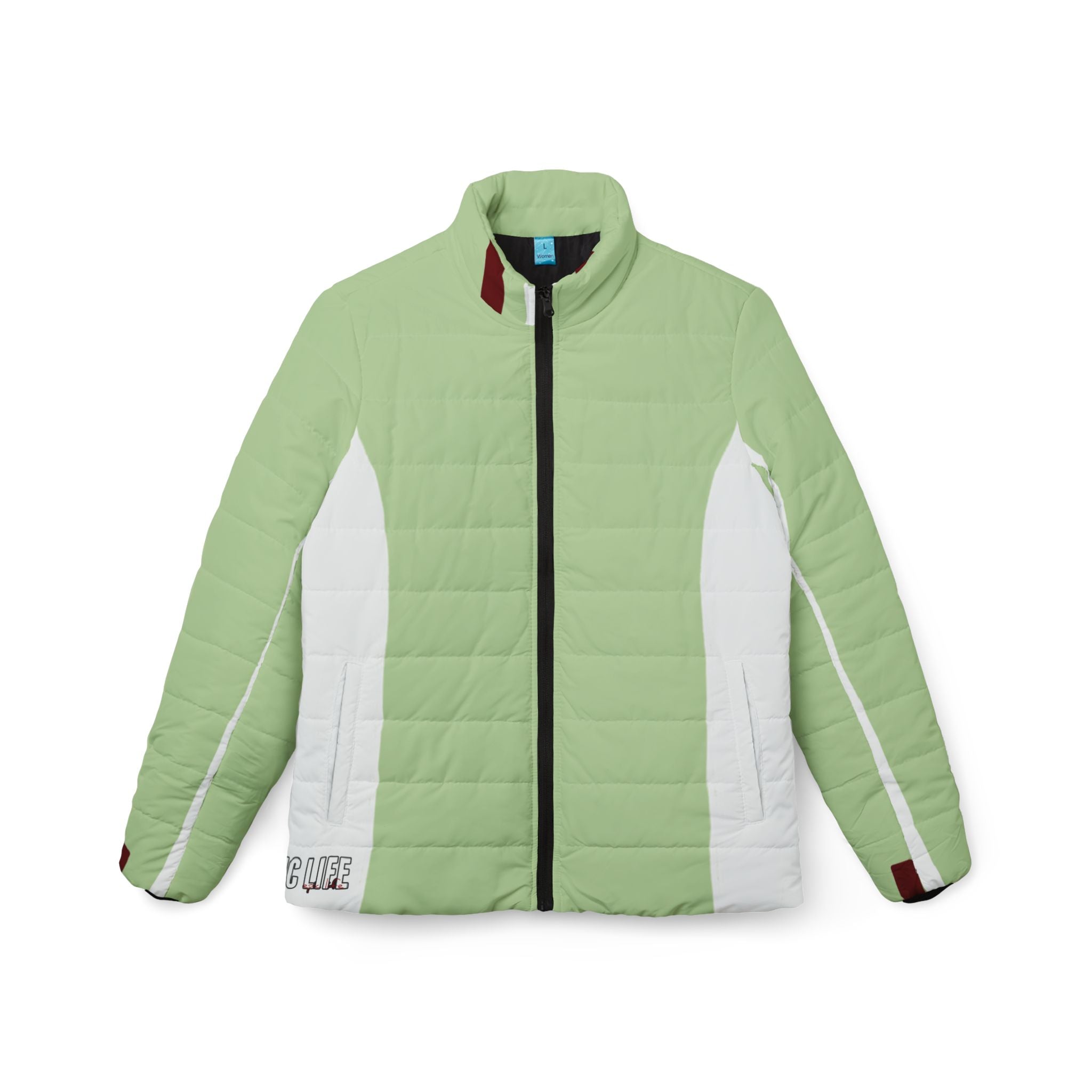 Light Green Women’s Puffer Jacket — Lightweight Quilted All-Over Print