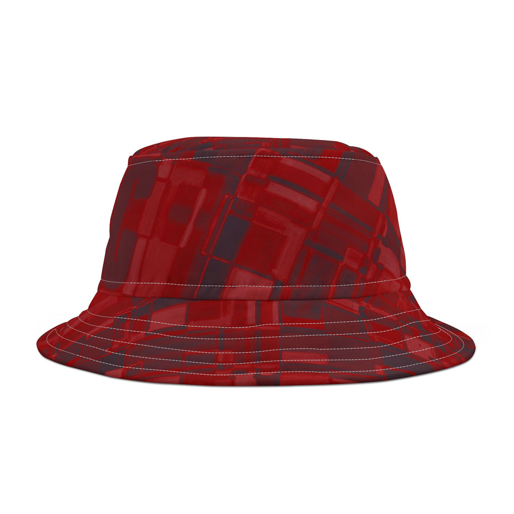 Red Plaid Pattern Bucket Hat — Casual Streetwear Sun Hat
