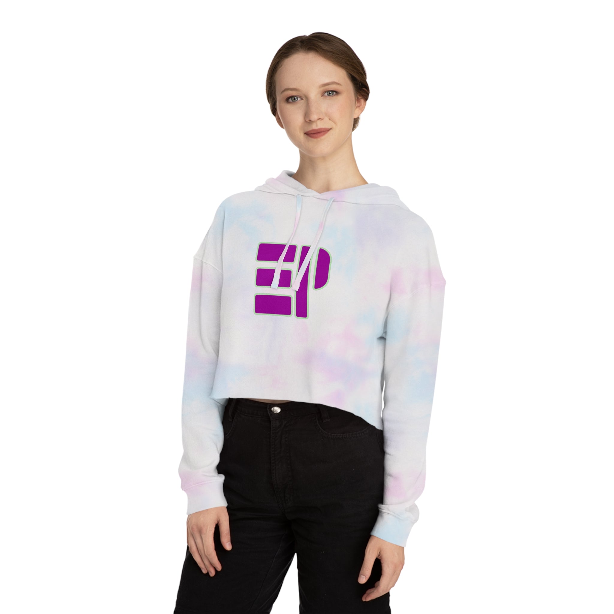 Cropped Hoodie — Bold Magenta Geometric Logo