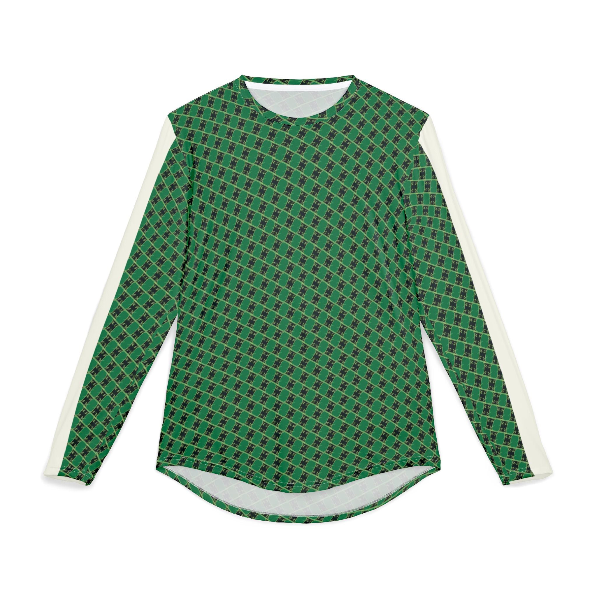 Men's Green Geometric UV Long Sleeve Shirt — Sun Protection Performance Top
