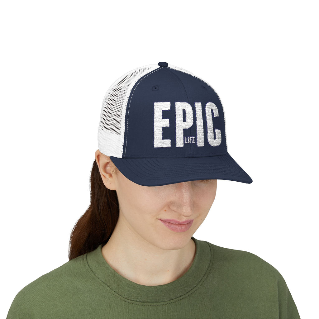 EPIC Snapback Trucker Cap — Distressed Bold Logo Mesh Hat