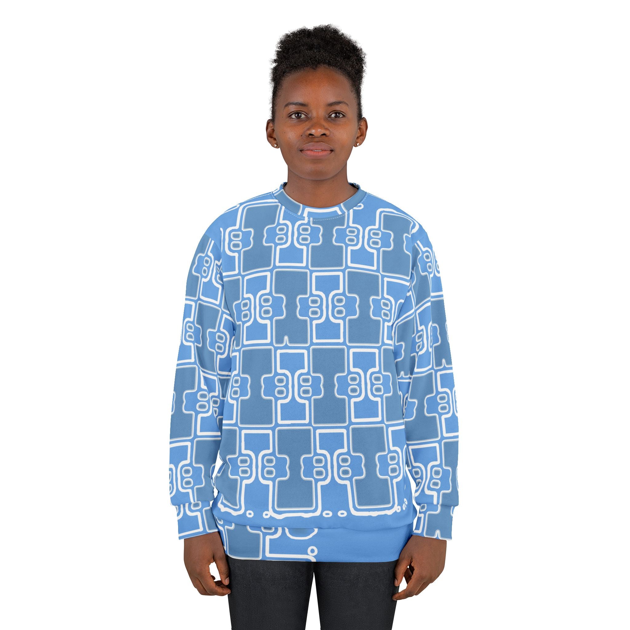 Circuit Pattern Sweatshirt — Blue Tech Grid All-Over Print