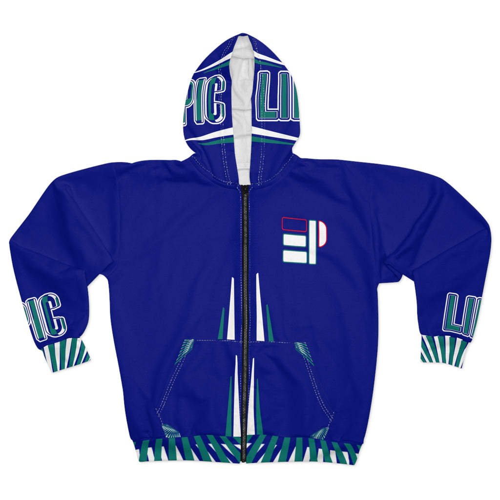 Men's Blue Epic Life Zip Hoodie - All-Over Print Graphic Zip-Up