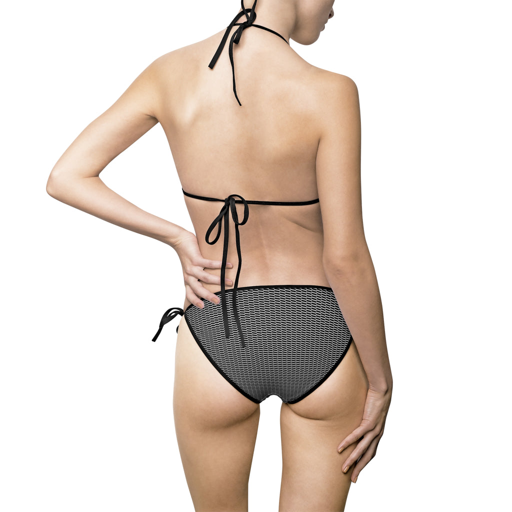 Textured Black Triangle Bikini — Women's Tie-Side Two-Piece Swimsuit