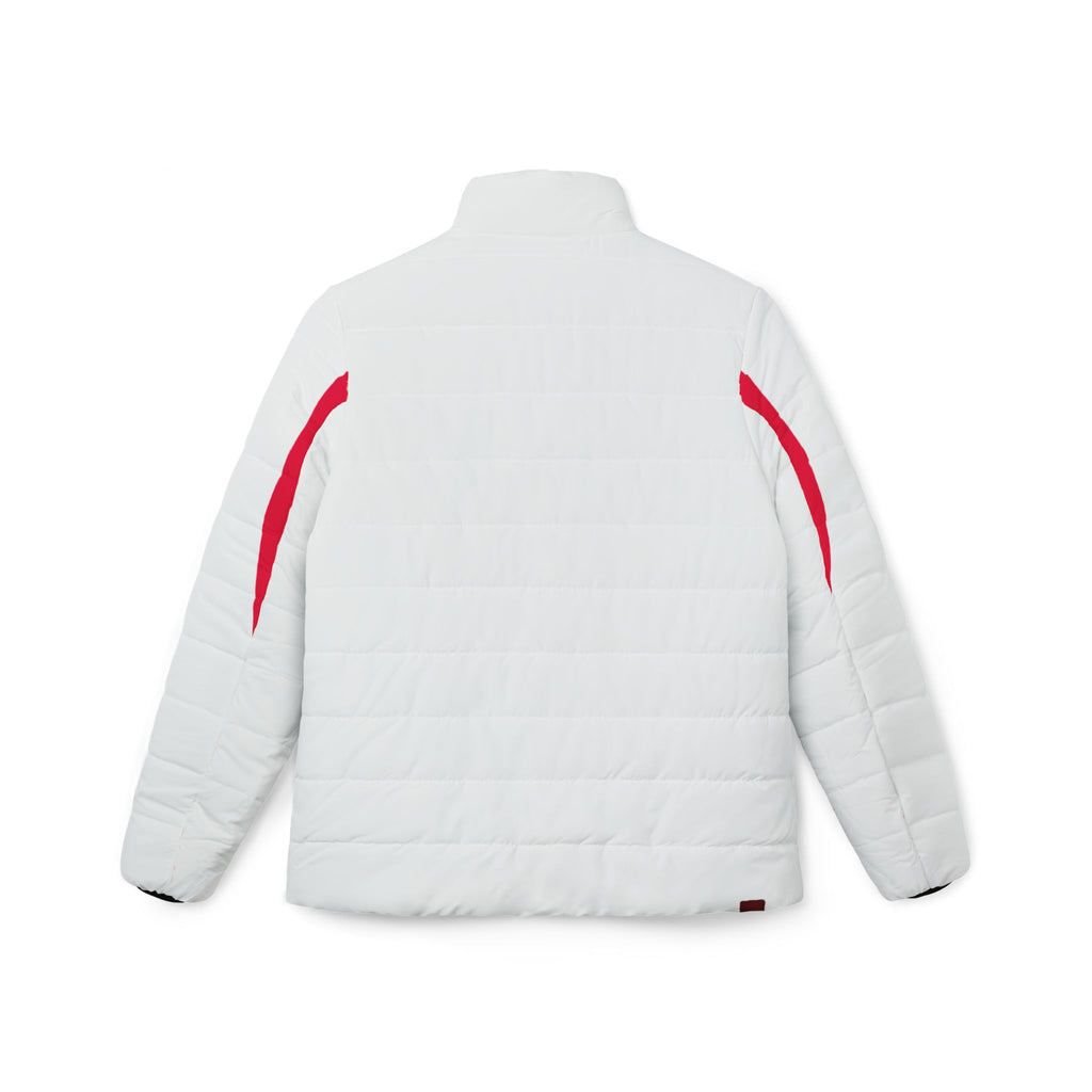 White & Red Women’s Puffer Jacket — Lightweight Quilted Winter Coat