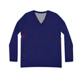 Navy V-Neck Long Sleeve Shirt — Women's Subtle Red Splatter AOP