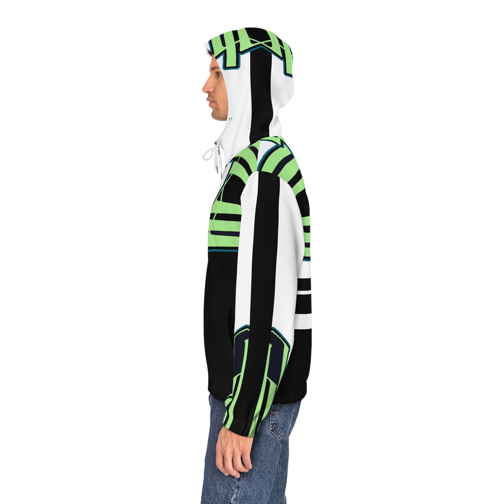 Geometric Neon Stripe Full-Zip Hoodie