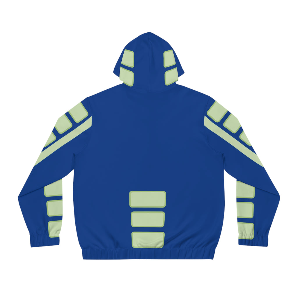Blue Geometric Panel Full-Zip Hoodie