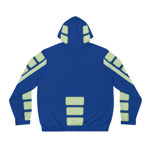 Blue Geometric Panel Full-Zip Hoodie