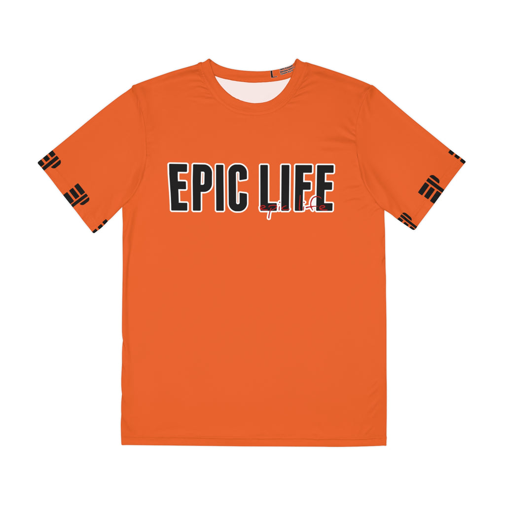 Epic Life Orange Graphic Tee — Bold All-Over Print Men's Polyester Shirt