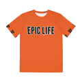 Epic Life Orange Graphic Tee — Bold All-Over Print Men's Polyester Shirt