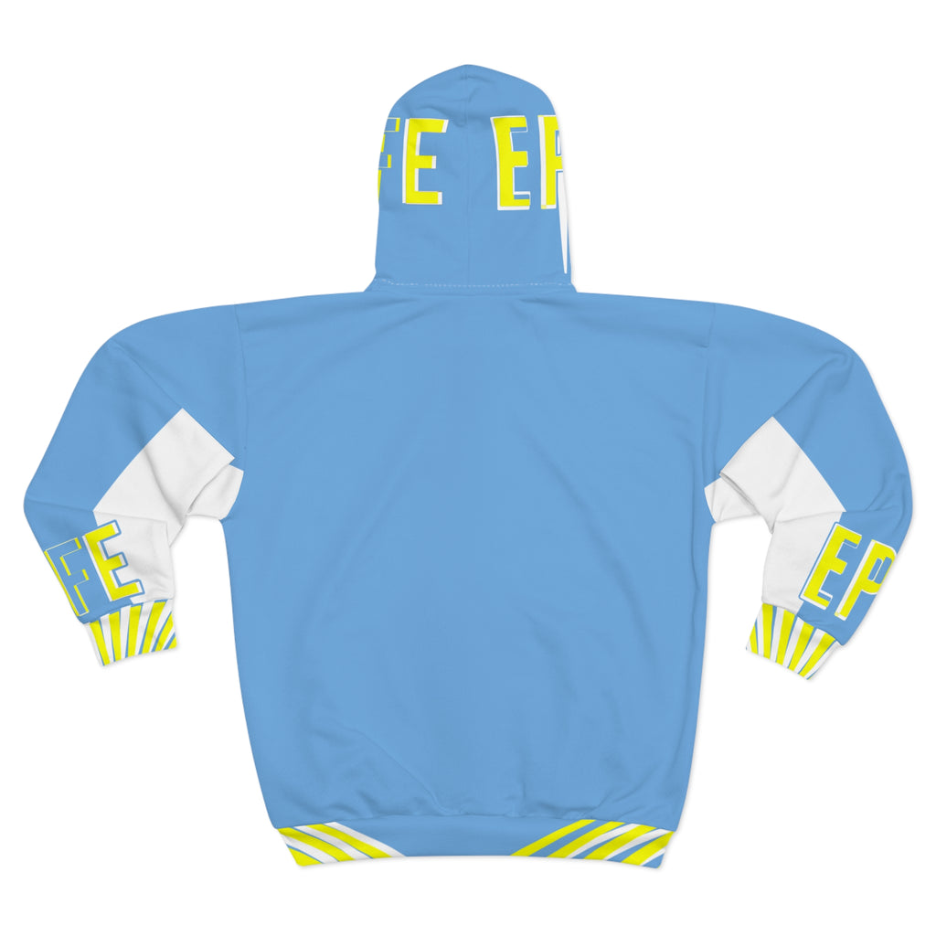 Women’s Light Blue Zip Hoodie with Yellow Accent "EP" Logo