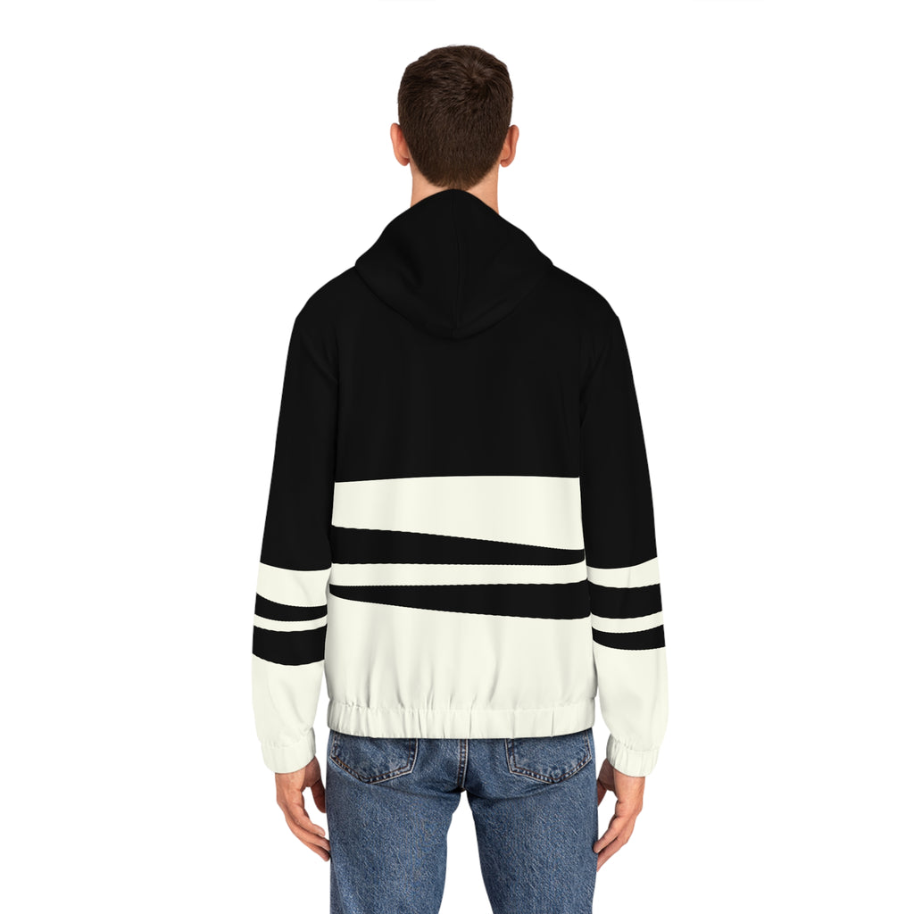 Minimalist Black & Ivory Zip Hoodie — Geometric Stripe Full-Zip Hoodie
