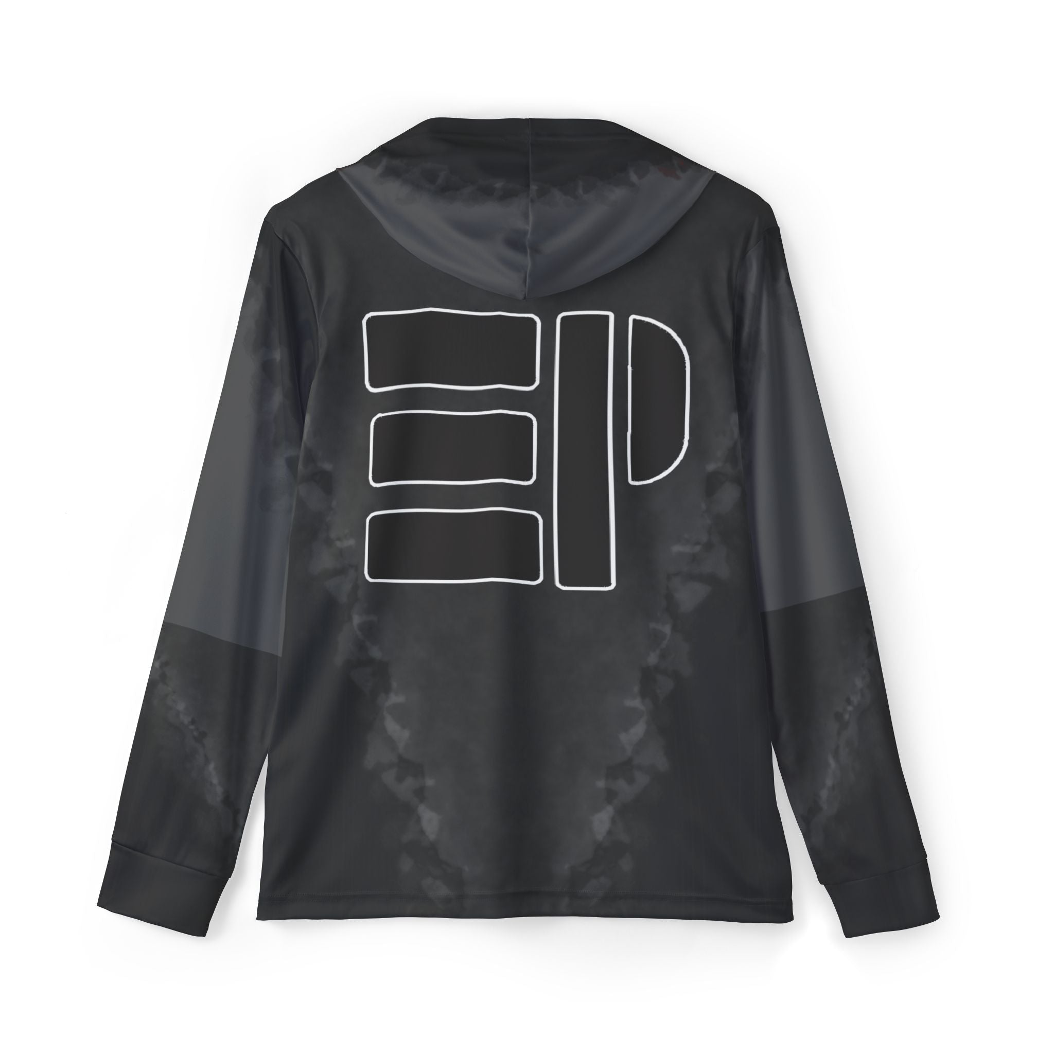 Men's Black Athletic Warmup Hoodie — Reflective Minimal Logo Sports Pullover