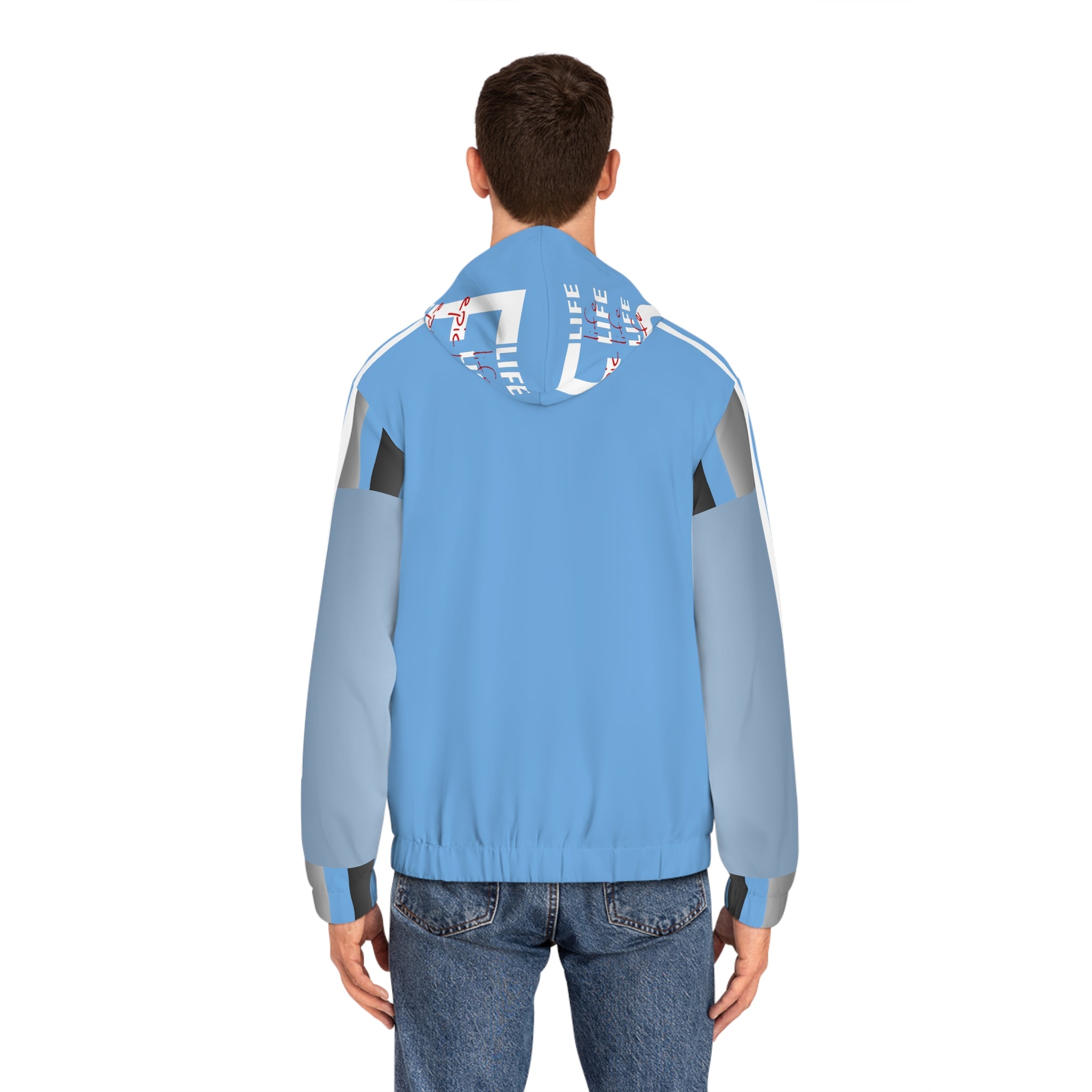 Light Blue 'EPIC LIFE' Men's Full-Zip Hoodie — All-Over Print
