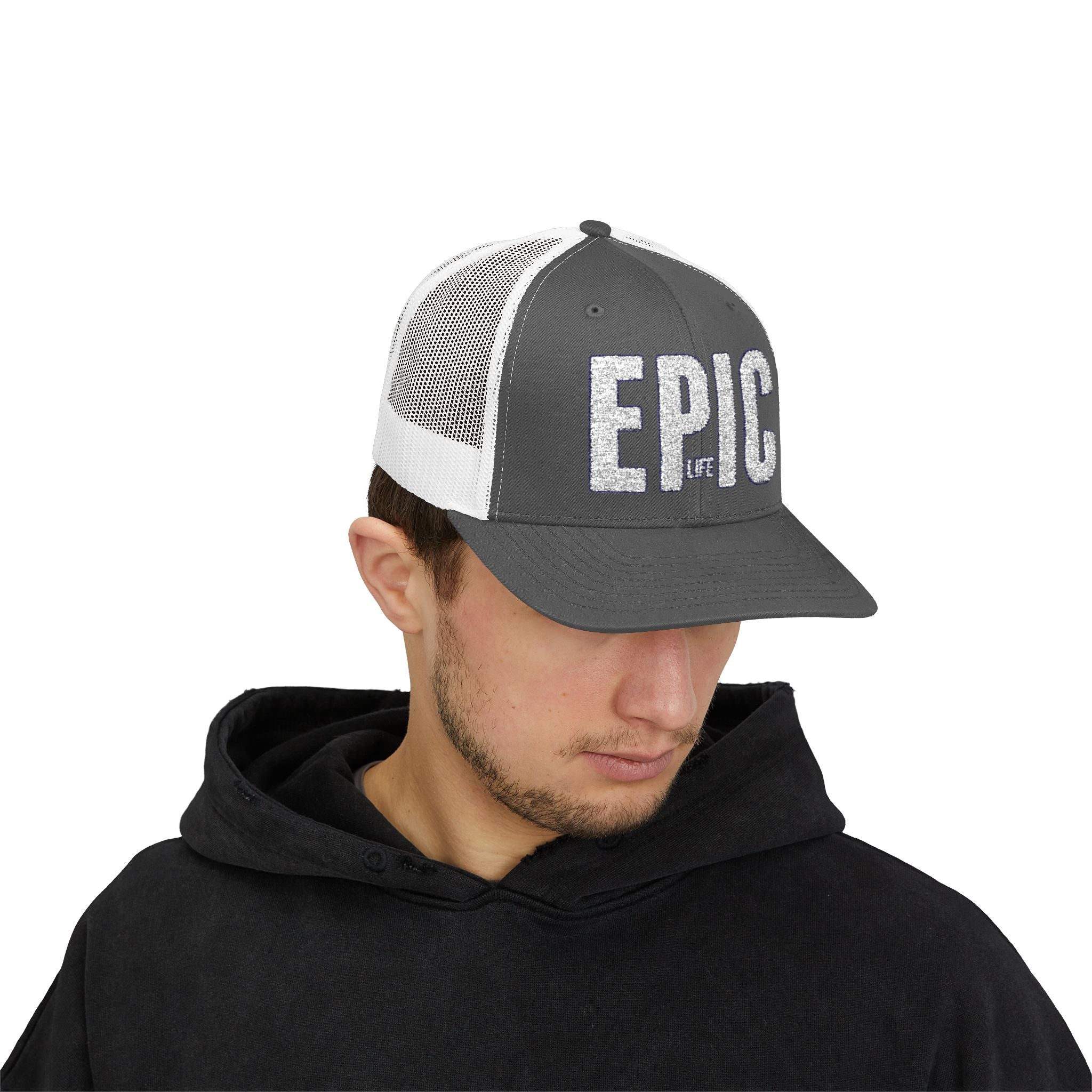 EPIC Trucker Cap — Distressed Bold Logo Snapback Hat