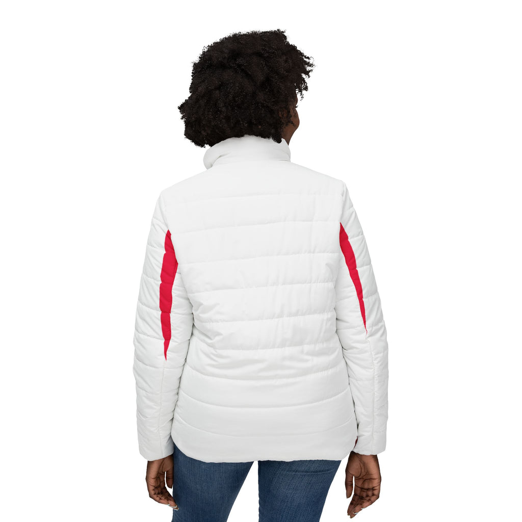 White & Red Women’s Puffer Jacket — Lightweight Quilted Winter Coat