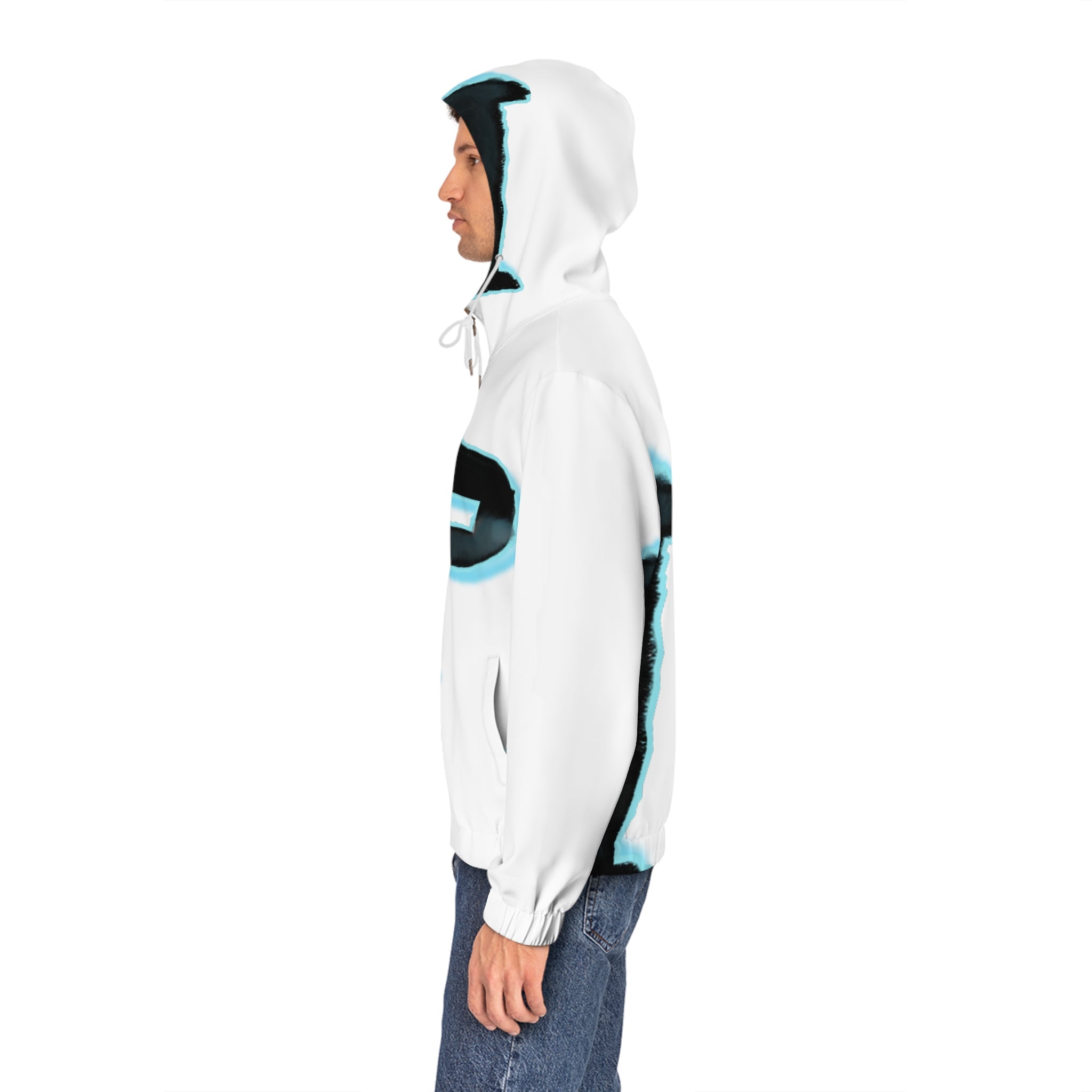 White Full-Zip Hoodie with Bold ‘EP’ Graphic — Streetwear Zip-Up Jacket