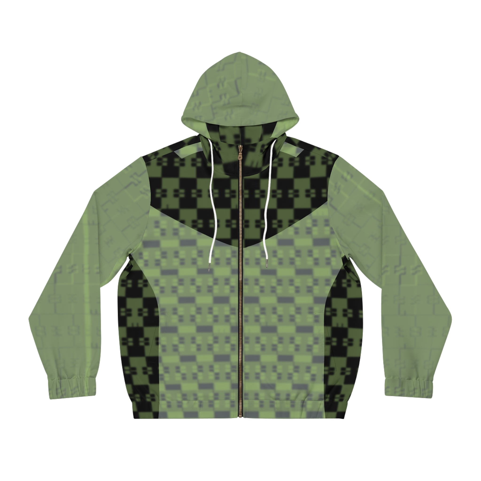 Green Pixel Camo Blended Blur Full-Zip Hoodie