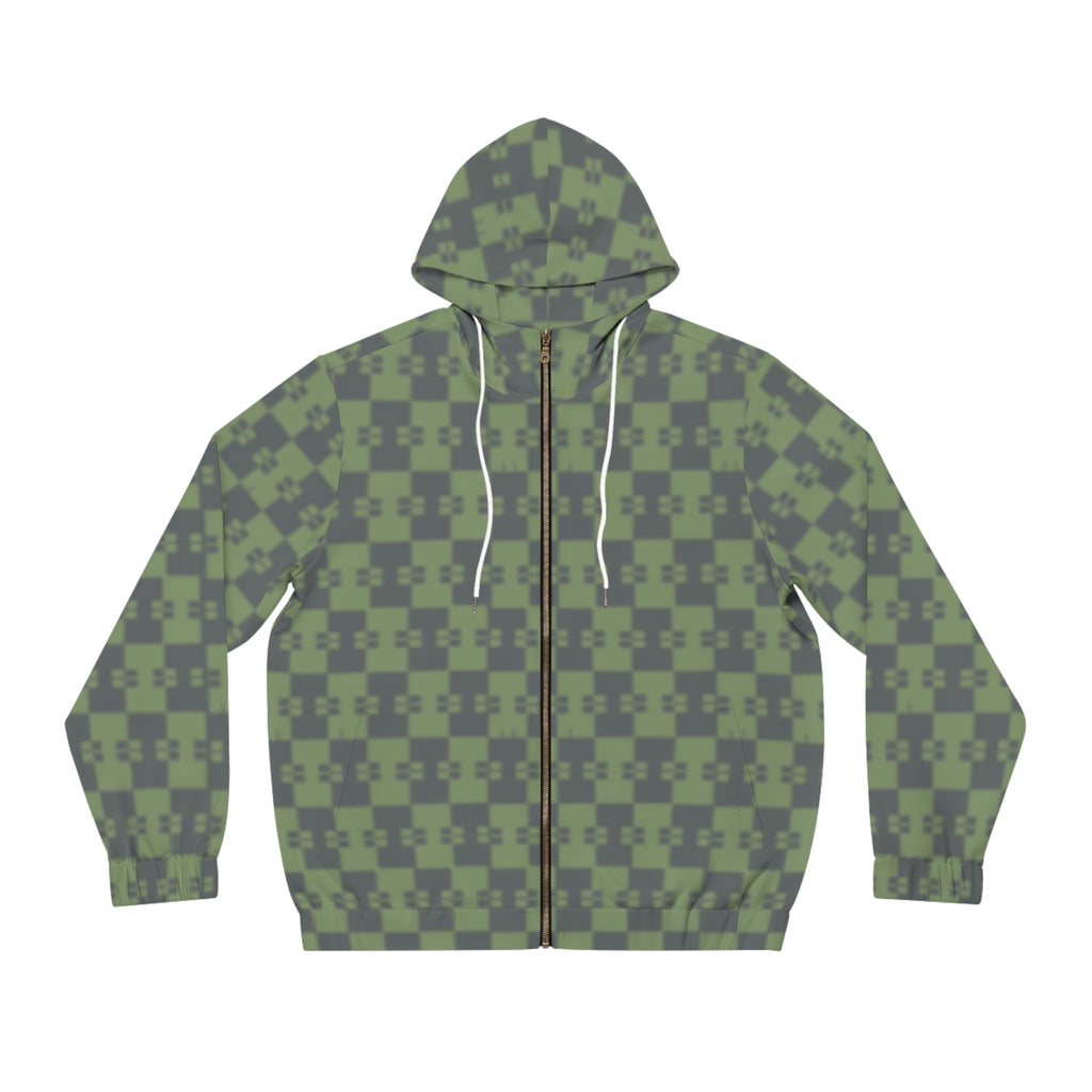 Men's Green Pixel Camo Blurred Blend / Fade Full-Zip Hoodie — All-Over Print
