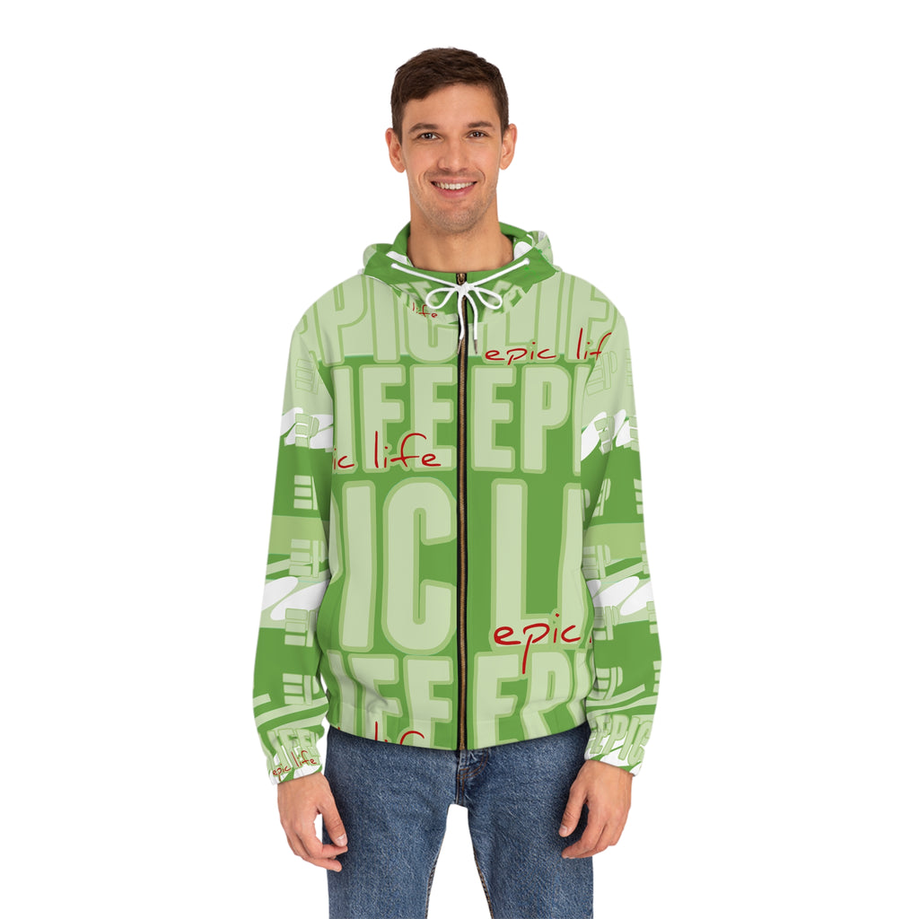 Epic Life Green All-Over Print Zip Hoodie