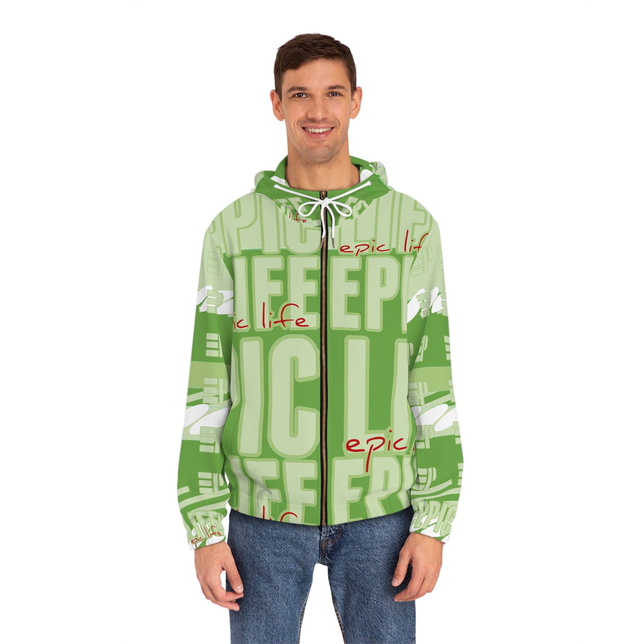 Epic Life Green All-Over Print Zip Hoodie