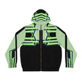 Neon Geo Stripe Full-Zip Hoodie — Men's Futuristic Graphic Zip-Up