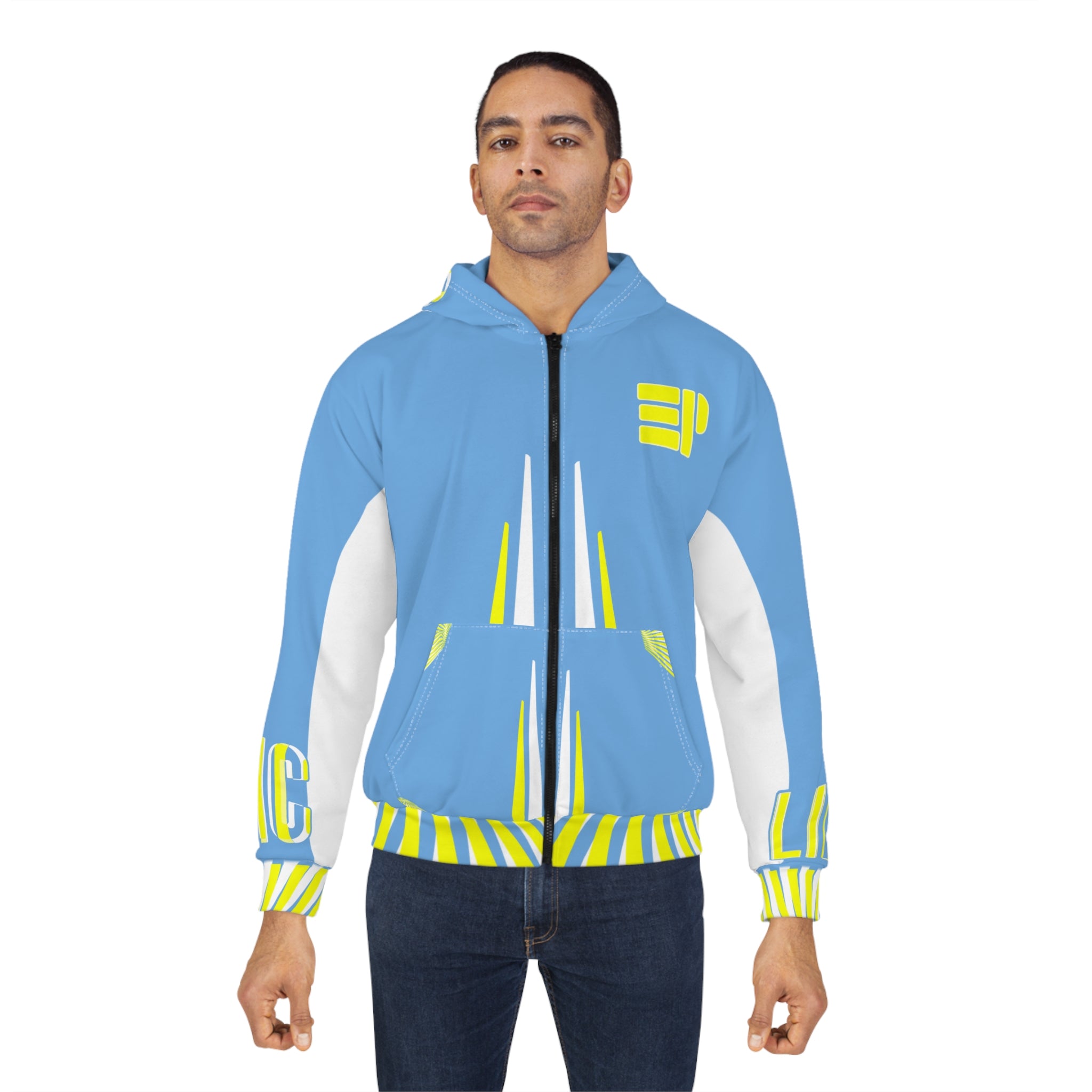 Women’s Light Blue Zip Hoodie with Yellow Accent "EP" Logo