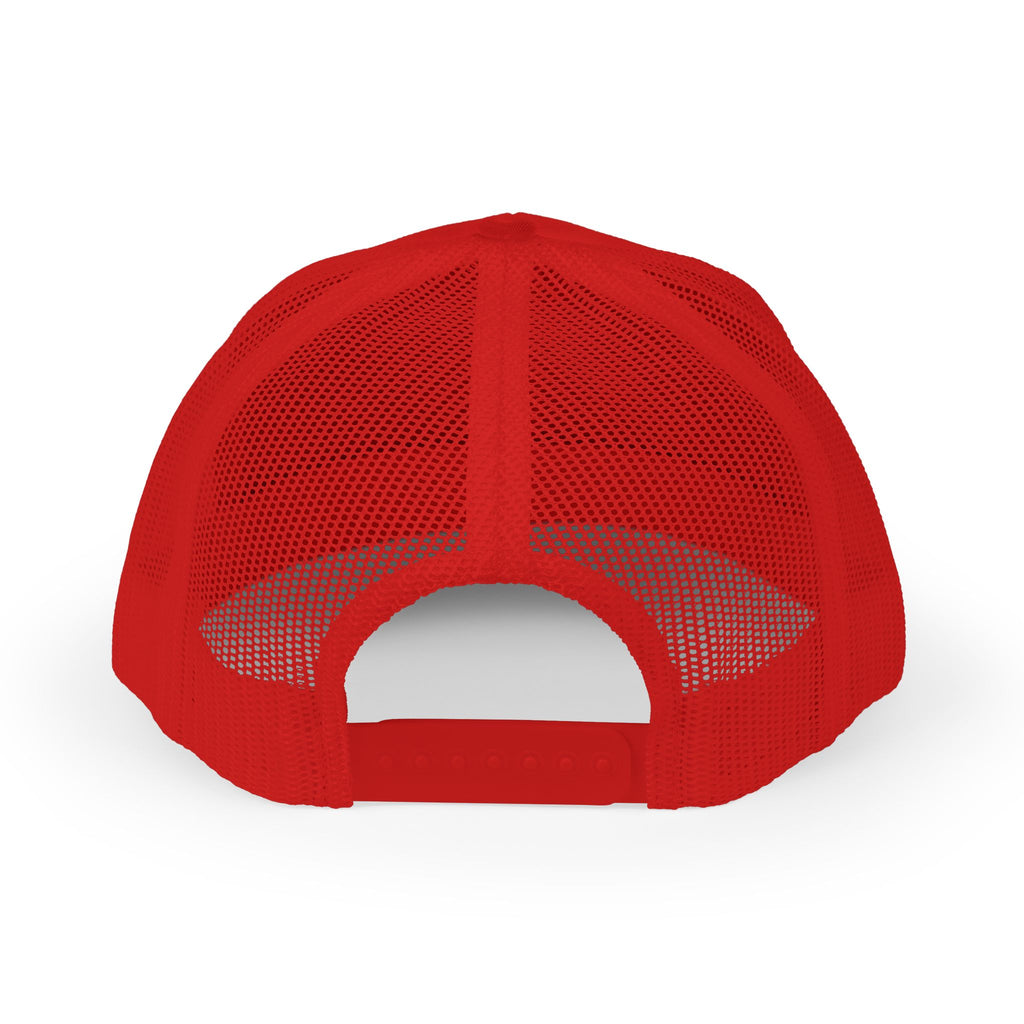 Red Trucker Cap with Retro Striped 'P' Patch — Casual Snapback Hat