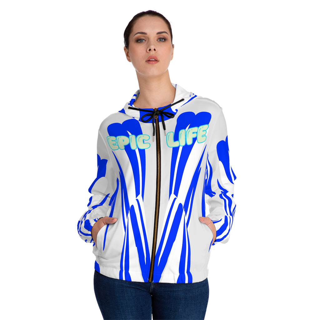 Epic Life Women's Zip Hoodie — Bold Blue Abstract All-Over Print
