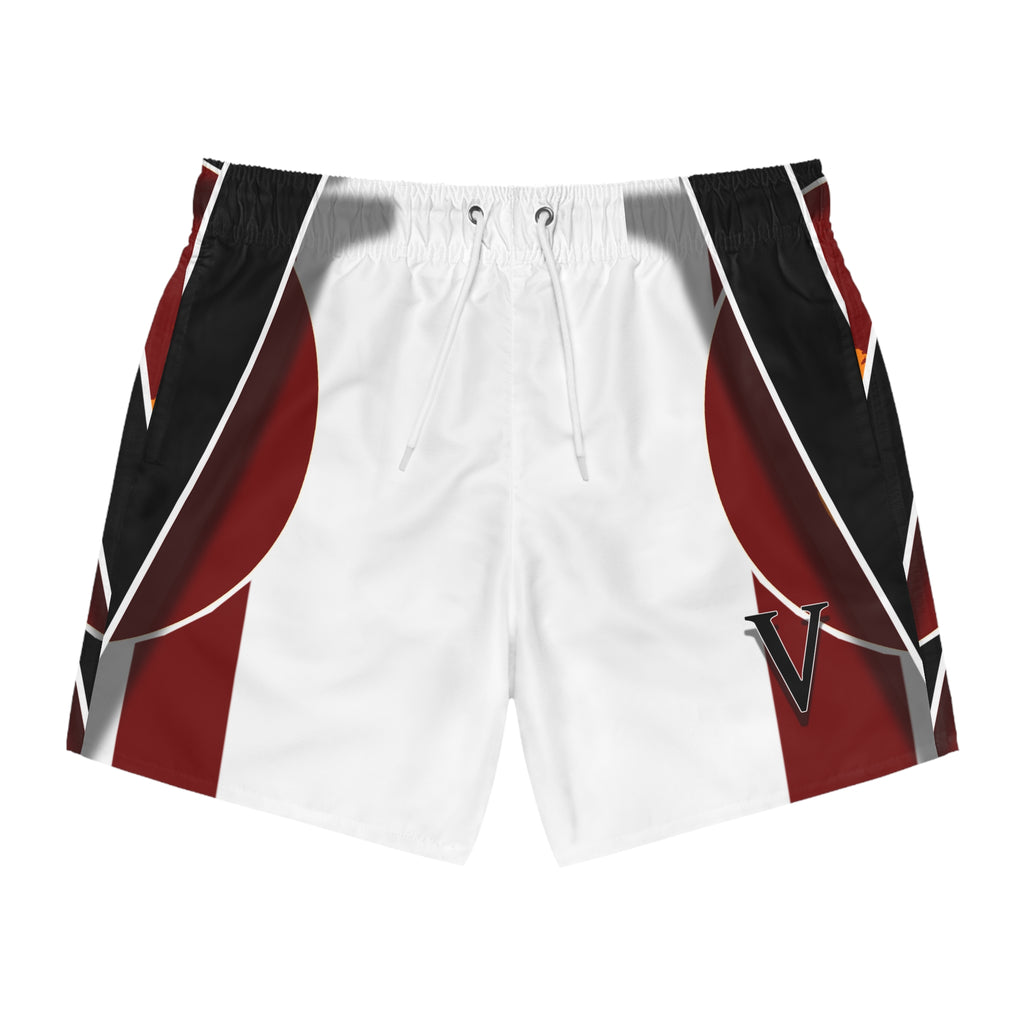 Men's Athletic Swim Trunks — Red & Black Geometric Design (AOP)