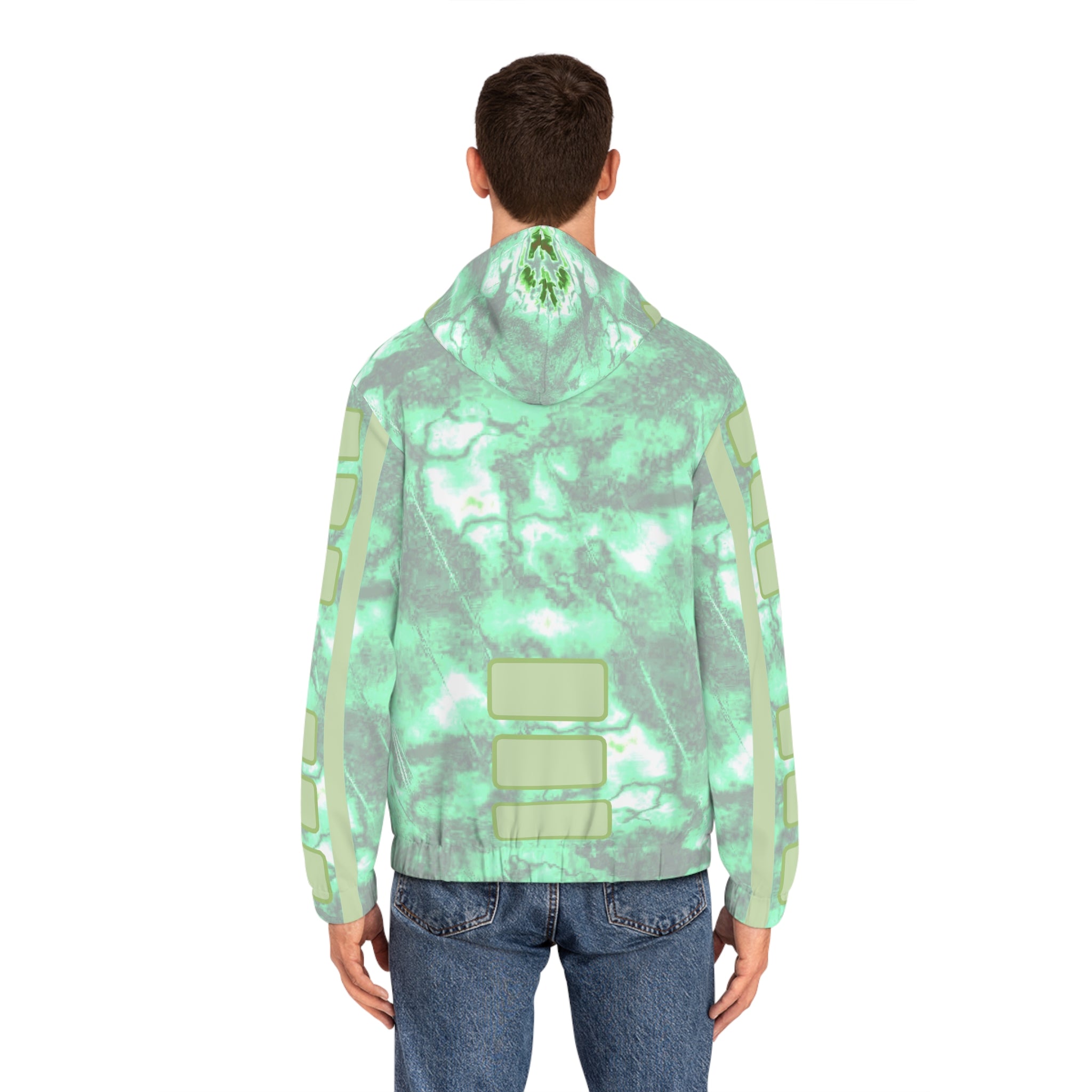 Women’s Mint Marble Full-Zip Hoodie — Geo Patch All-Over Print