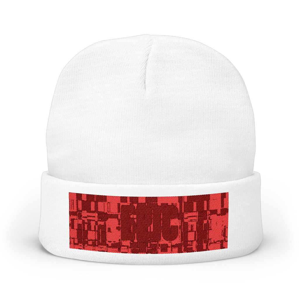 Embroidered Sequin Stripe Knit Beanie — Red Accent Winter Hat
