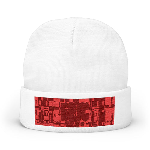 Embroidered Sequin Stripe Knit Beanie — Red Accent Winter Hat