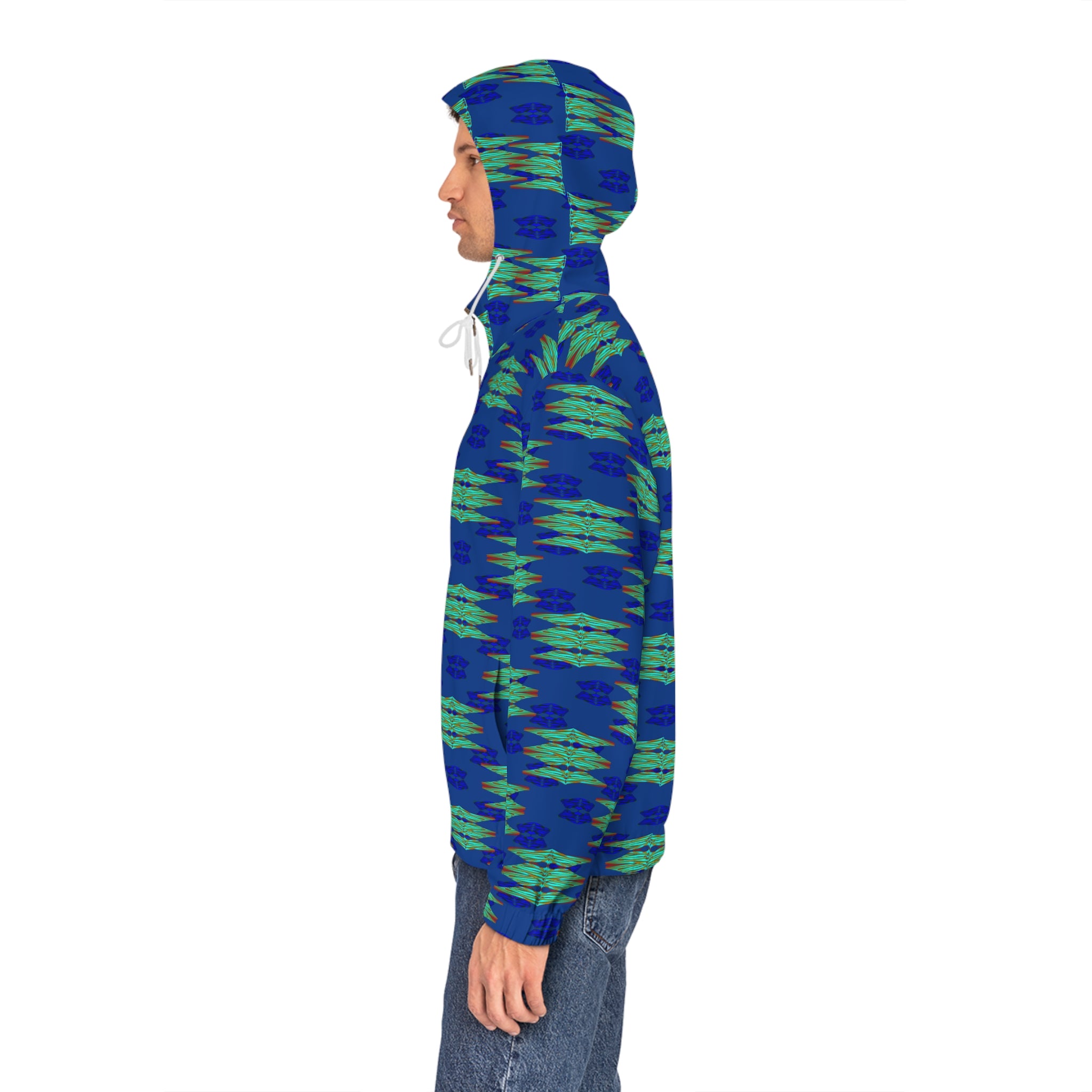 Blue Green Ikat Pattern Full-Zip Hoodie — Men's All-Over Print