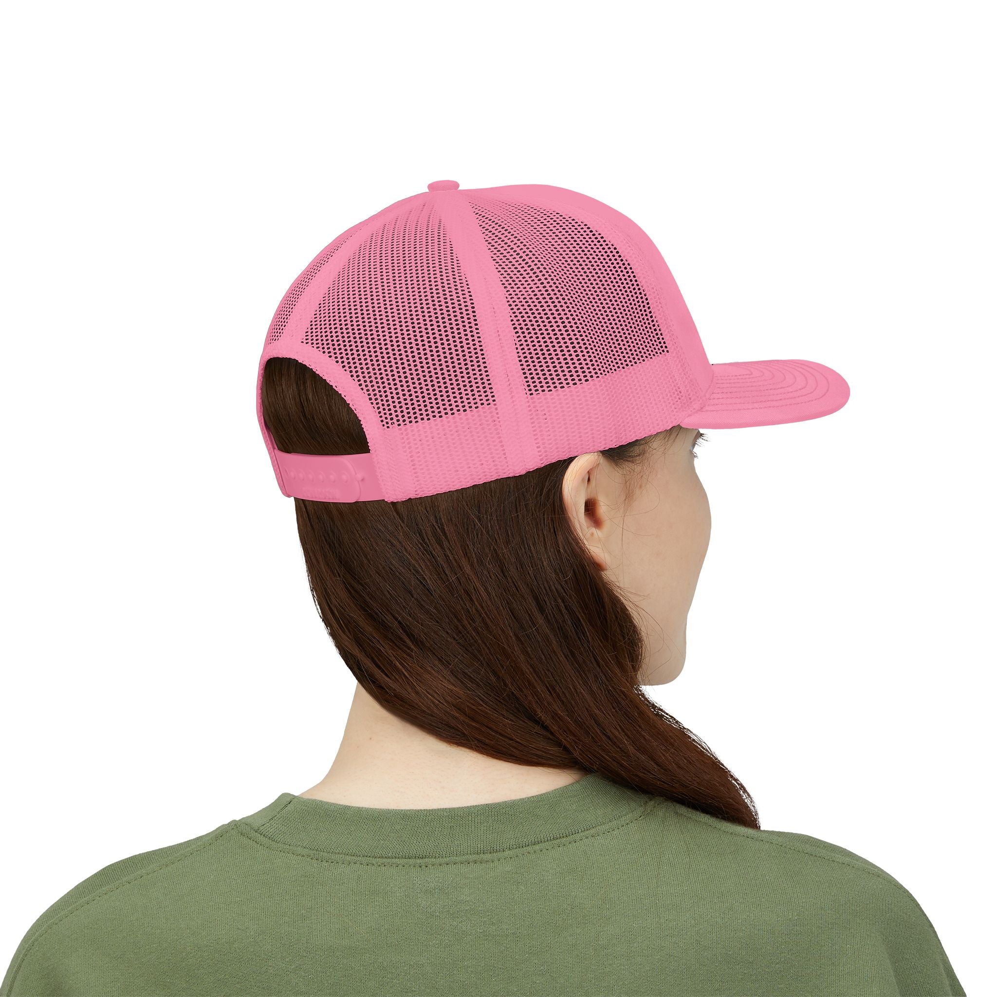 Pink Trucker Cap with Retro Striped 'P' Patch — Casual Snapback Hat