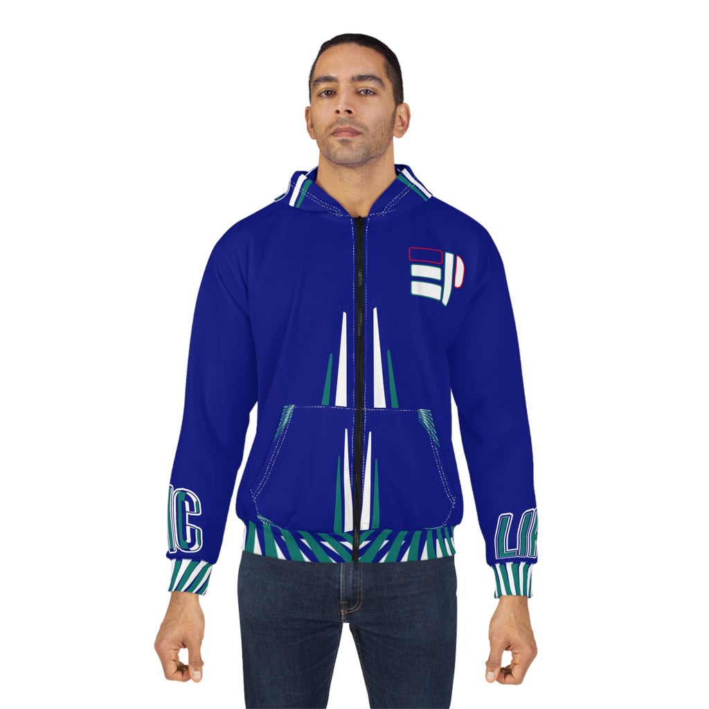 Men's Blue Epic Life Zip Hoodie - All-Over Print Graphic Zip-Up