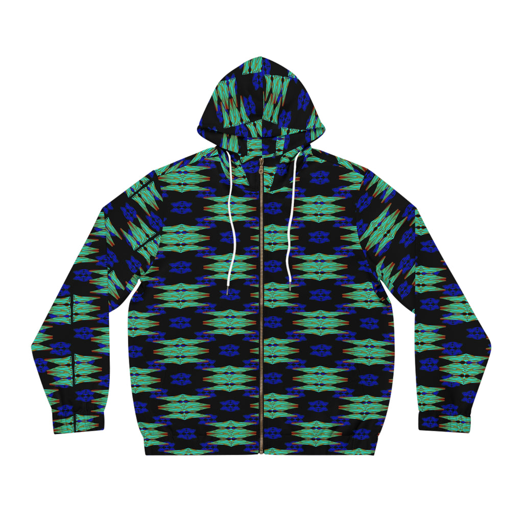 Blue Green Tribal Pattern Full-Zip Hoodie