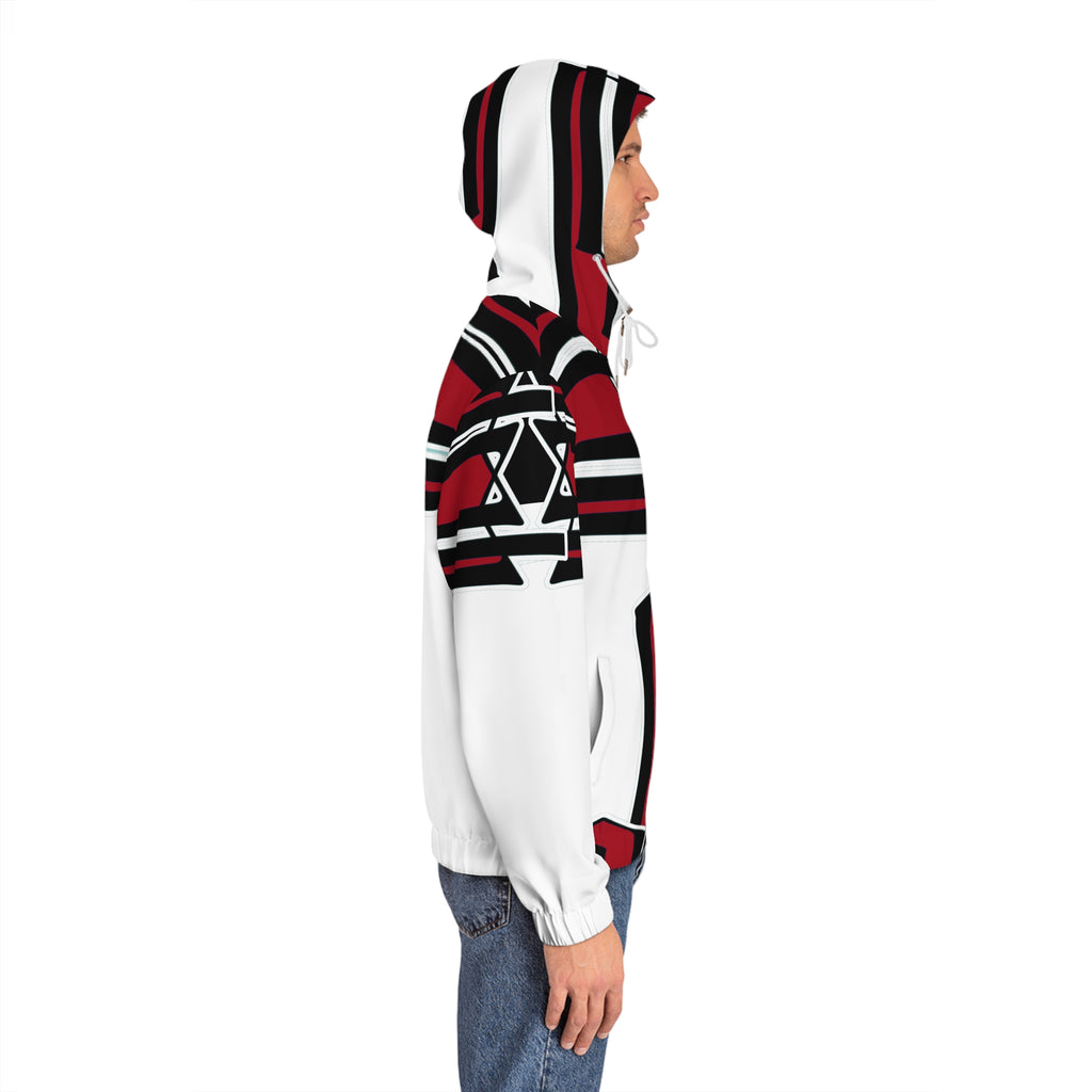 Ohio State-Inspired Red & Black Striped Full-Zip Hoodie