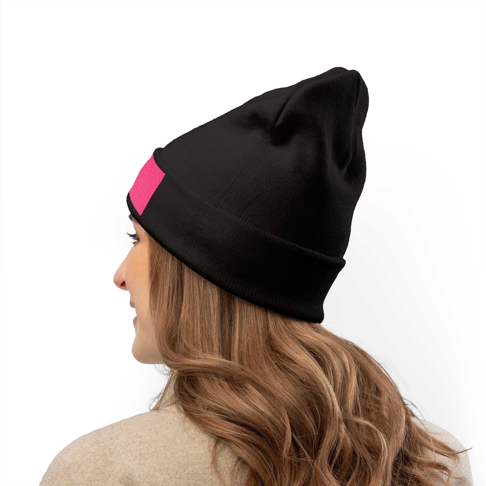 Embroidered 'EPIC' Knit Beanie - Pink Patch Winter Hat