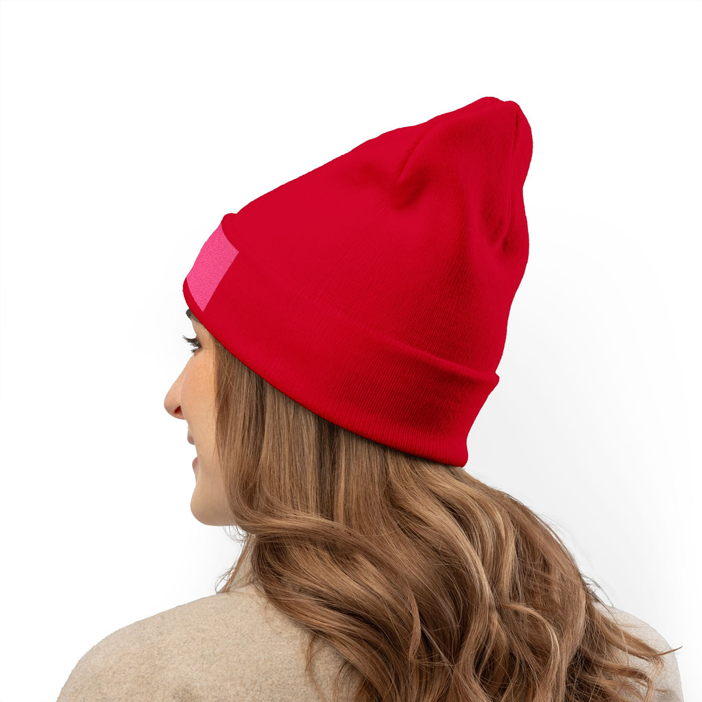Embroidered 'EPIC' Knit Beanie - Pink Patch Winter Hat