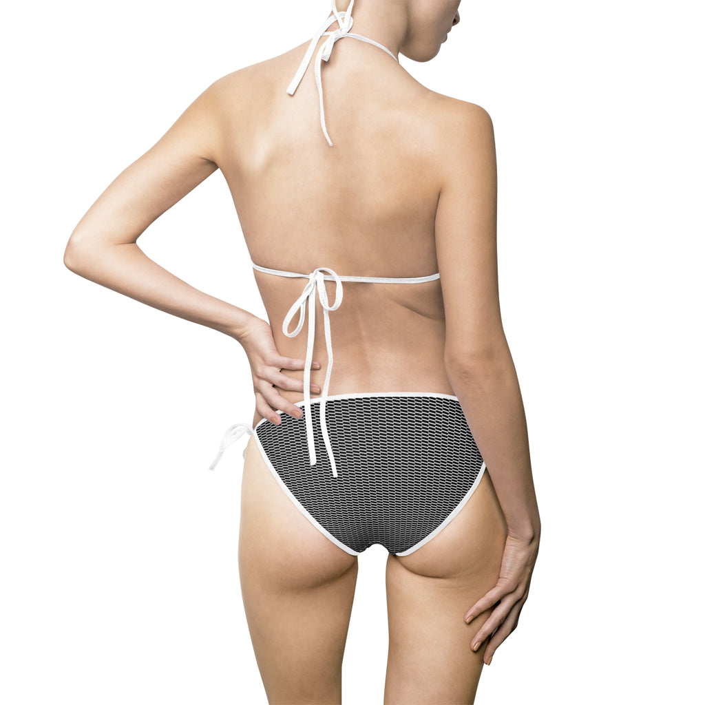 Textured Black Triangle Bikini — Women's Tie-Side Two-Piece Swimsuit