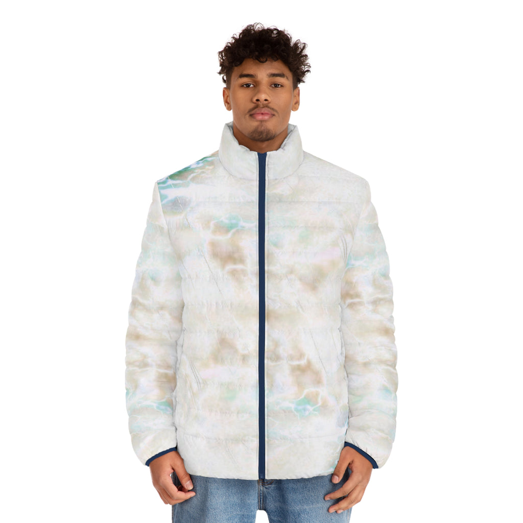 Marble Cloud Puffer Jacket — Men's Lightweight All-Over Print Coat