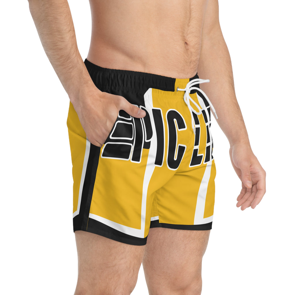 Epic Life Swim Trunks — Bold Yellow AOP Beach Shorts