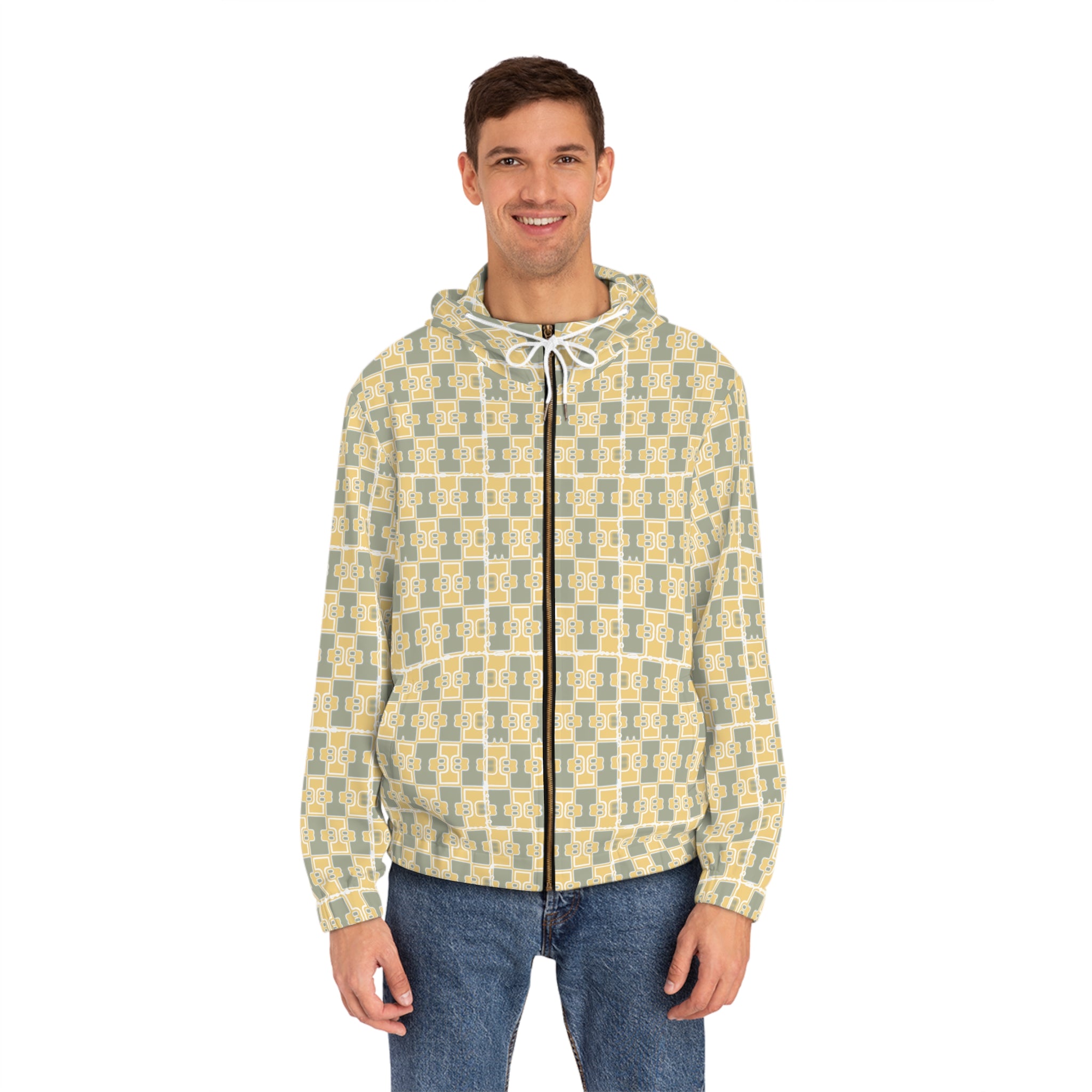 Men’s epic Cozy Layer Full - Zip (Checker Pattern) Tan / Khaki / Green Casual Streetwear, Perfect for Fall, Gift for Him, Stylish and Functional