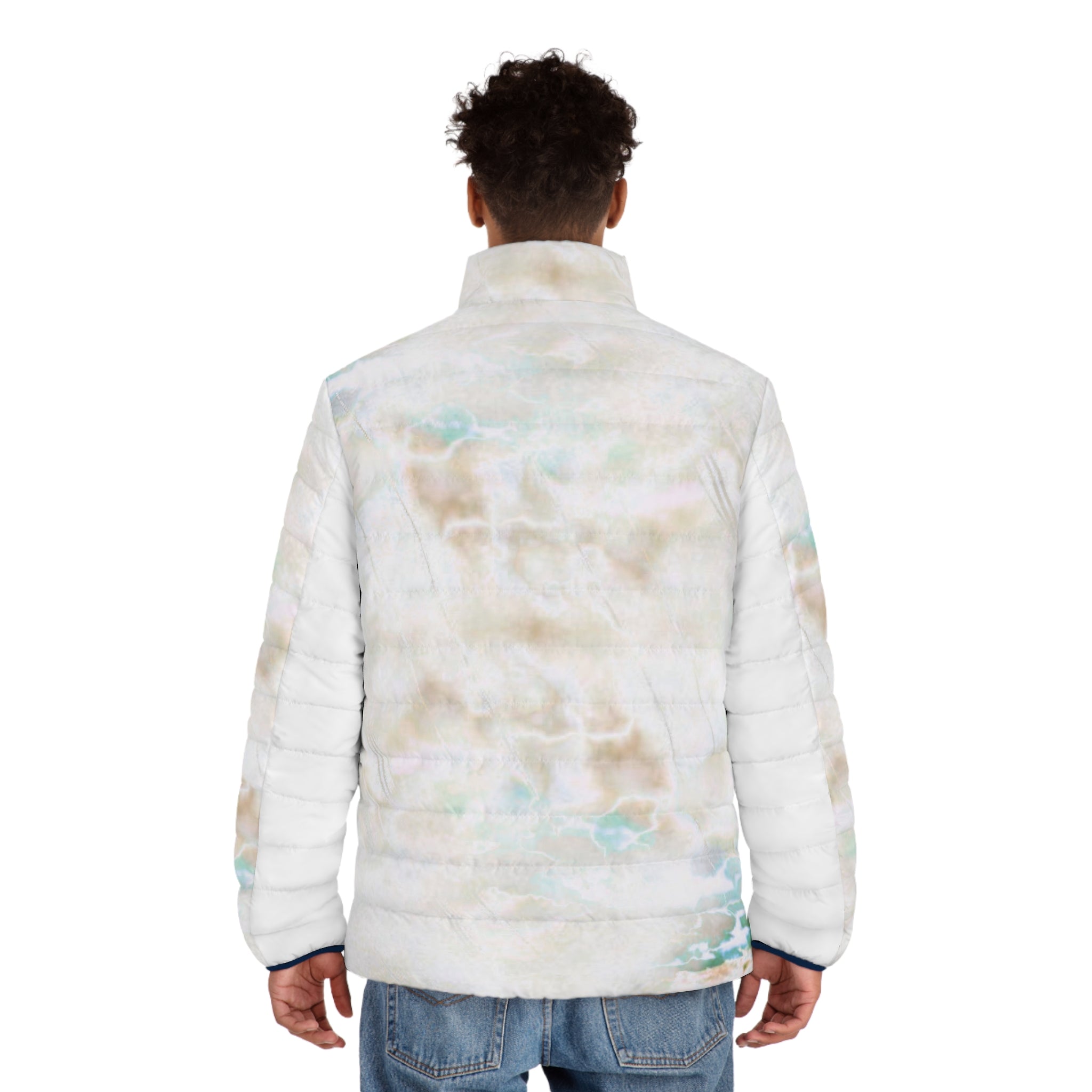 Marble Cloud Puffer Jacket — Men's Lightweight All-Over Print Coat